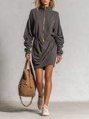 Women’s Charcoal Half-Zip Sweatshirt-Style Mini Dress ZMZ3024J6XT