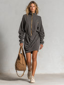 Women’s Charcoal Half-Zip Sweatshirt-Style Mini Dress ZMZ3024J6XT
