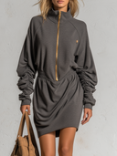Women’s Charcoal Half-Zip Sweatshirt-Style Mini Dress ZMZ3024J6XT
