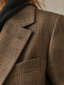 Women's Vintage Brown Plaid Notched Lapel Blazer ZMZ3064J9XT