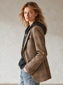 Women's Vintage Brown Plaid Notched Lapel Blazer ZMZ3064J9XT