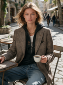 Women's Vintage Brown Plaid Notched Lapel Blazer ZMZ3064J9XT
