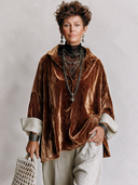 Women’s Vintage-inspired Velvet Tunic With A Fold-over Collar And Contrasting Cotton-linen Cuffs,Relaxed Fit ZMZ3064J5ZYY
