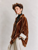 Women’s Vintage-inspired Velvet Tunic With A Fold-over Collar And Contrasting Cotton-linen Cuffs,Relaxed Fit ZMZ3064J5ZYY