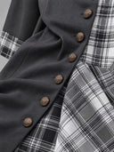 Women's Charcoal Gray Plaid Colorblock Midi Dress, Stand Collar And Asymmetric Hem ZMZ3066J7YZH