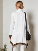 Women's White Long-Sleeve Cowl Neck Tunic Top With Leopard Print Trim ZMZ3004J1YZH