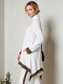 Women's White Long-Sleeve Cowl Neck Tunic Top With Leopard Print Trim ZMZ3004J1YZH