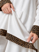 Women's White Long-Sleeve Cowl Neck Tunic Top With Leopard Print Trim ZMZ3004J1YZH