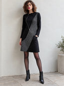 Women's Black Front-Zip Sheath Dress With Diagonal Studded Panel ZMZ3014J8YZH