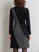 Women's Black Front-Zip Sheath Dress With Diagonal Studded Panel ZMZ3014J8YZH