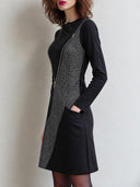 Women's Black Front-Zip Sheath Dress With Diagonal Studded Panel ZMZ3014J8YZH