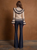 Women’s Vintage Casual Ribbed-Knit Striped Turtleneck Long-Sleeve Sweater With Ruffle Trim ZMZ3024J5ZJY