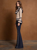 Women’s Vintage Casual Ribbed-Knit Striped Turtleneck Long-Sleeve Sweater With Ruffle Trim ZMZ3024J5ZJY