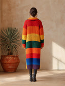 Women's Multicolor Striped Half-Zip Long Sleeve Knit Sweater Dress ZMZ3045J9YZH