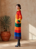 Women's Multicolor Striped Half-Zip Long Sleeve Knit Sweater Dress ZMZ3045J9YZH