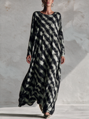 Women’s American-style Vintage Crew-neck Long-sleeve Loose-fit Maxi Dress In A Textured, Printed Fabric ZMZ3047J2ZYY