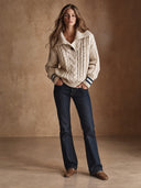 Women’s Vintage-Style Casual Cable-Knit Pullover Sweater With Button-Down Collar And Nautical Stripes ZMZ3055J4ZJY
