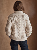 Women’s Vintage-Style Casual Cable-Knit Pullover Sweater With Button-Down Collar And Nautical Stripes ZMZ3055J4ZJY