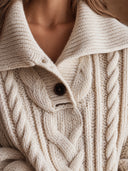 Women’s Vintage-Style Casual Cable-Knit Pullover Sweater With Button-Down Collar And Nautical Stripes ZMZ3055J4ZJY