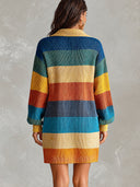 Women's Multicolor Striped Knit Midi Sweater Dress With Half-Zip Polo Collar ZMZ3060J3YZH