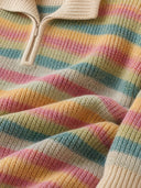 Women's Multicolor Striped Knit Midi Sweater Dress With Half-Zip Polo Collar ZMZ3060J3YZH