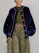 Women’s Casual Navy Velvet Bomber Jacket ZMZ3070J9XT