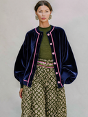 Women’s Casual Navy Velvet Bomber Jacket ZMZ3070J9XT