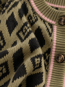 Women’s Olive Green Geometric Jacquard Knit Cardigan ZMZ3065J8XT