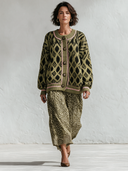 Women’s Olive Green Geometric Jacquard Knit Cardigan ZMZ3065J8XT