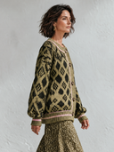 Women’s Olive Green Geometric Jacquard Knit Cardigan ZMZ3065J8XT