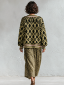 Women’s Olive Green Geometric Jacquard Knit Cardigan ZMZ3065J8XT