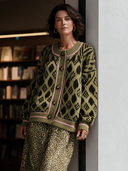 Women’s Olive Green Geometric Jacquard Knit Cardigan ZMZ3065J8XT
