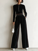 Women’s Vintage Black Velvet Top And Wide-leg Trousers Two-piece Set ZMZ3098J6SWL