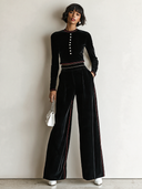 Women’s Vintage Black Velvet Top And Wide-leg Trousers Two-piece Set ZMZ3098J6SWL