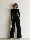 Women’s Vintage Black Velvet Top And Wide-leg Trousers Two-piece Set ZMZ3098J6SWL