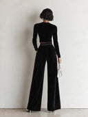 Women’s Vintage Black Velvet Top And Wide-leg Trousers Two-piece Set ZMZ3098J6SWL