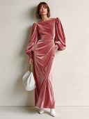 Women’s Vintage-style Pink Velvet Long-sleeve Maxi Dress ZMZ3015J9SWL