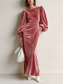 Women’s Vintage-style Pink Velvet Long-sleeve Maxi Dress ZMZ3015J9SWL