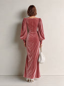 Women’s Vintage-style Pink Velvet Long-sleeve Maxi Dress ZMZ3015J9SWL