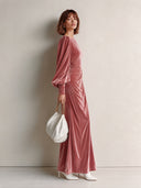 Women’s Vintage-style Pink Velvet Long-sleeve Maxi Dress ZMZ3015J9SWL