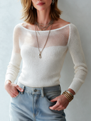 Women's Sexy White Slim-fit Long-sleeve Knit Top ZMZ3077J5SWL
