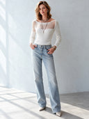 Women's Sexy White Slim-fit Long-sleeve Knit Top ZMZ3077J5SWL