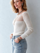 Women's Sexy White Slim-fit Long-sleeve Knit Top ZMZ3077J5SWL