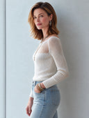 Women's Sexy White Slim-fit Long-sleeve Knit Top ZMZ3077J5SWL