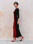 Women’s Elegant Red And Black Color-Block Long-Sleeve Velvet Maxi Dress ZMZ3048J8XT