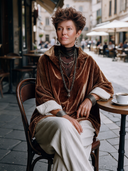 Women’s Vintage-inspired Velvet Tunic With A Fold-over Collar And Contrasting Cotton-linen Cuffs,Relaxed Fit ZMZ3064J5ZYY