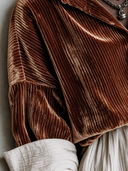 Women’s Vintage-inspired Velvet Tunic With A Fold-over Collar And Contrasting Cotton-linen Cuffs,Relaxed Fit ZMZ3064J5ZYY