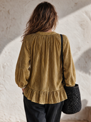 Women’s American-vintage Style V-neck Ribbed Velvet Blouse With Lantern Sleeves And A Loose Fit ZMZ3005J1ZYY