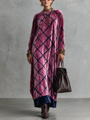 Women’s Vintage-Style Elegant Round-Neck Velvet Printed Loose-Fit Maxi Dress ZMZ3066J6ZYY