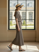 Women's Premium Old Money Style Knitted Polo Collar Short-sleeved Maxi Dress ZMZ0622B8K